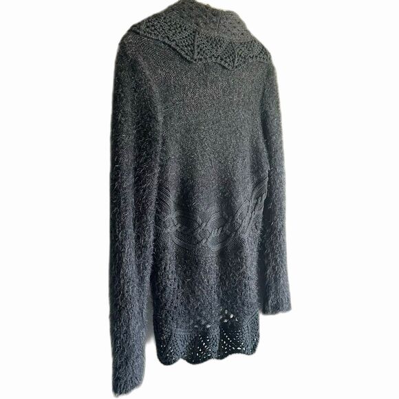 Cynthia Rowley Circular Sweater Grey Soft Jacquard Tie Front Long Sleeve Sz XL - Picture 5 of 7